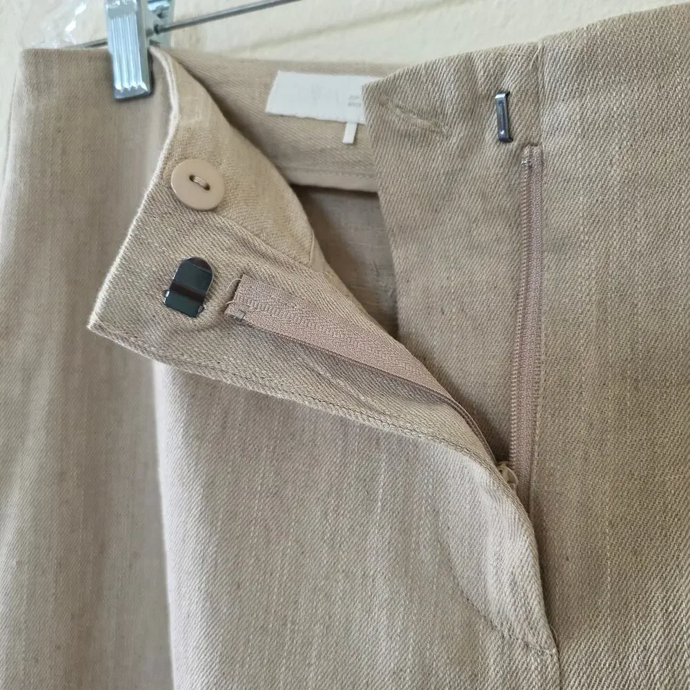 Zara Wide Leg Pants Beige Women Size L Linen Cotton Blend High Rise